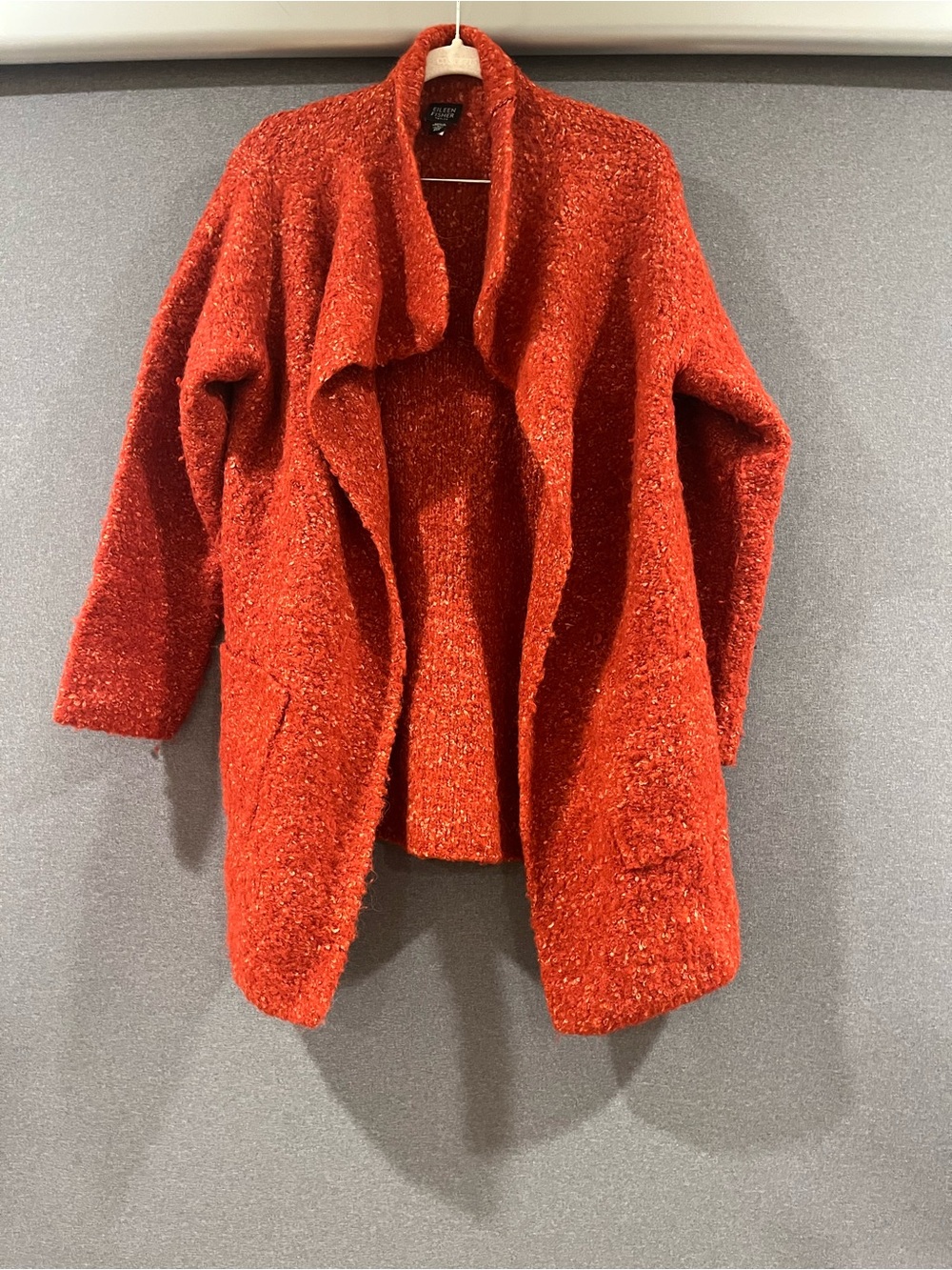 Eileen Fisher Brick Red Bouclé Open-Front Teddy Jacket